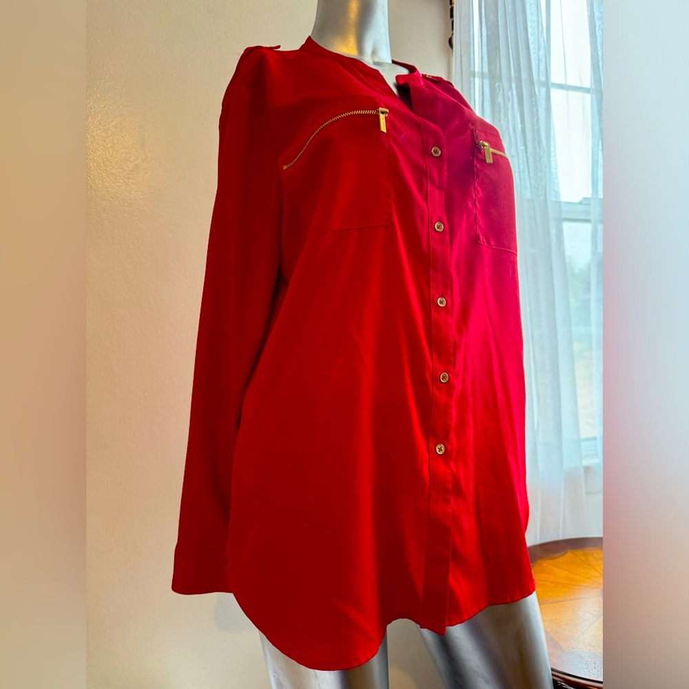 Calvin Klein  button up Blouse, color Red. Size XL.